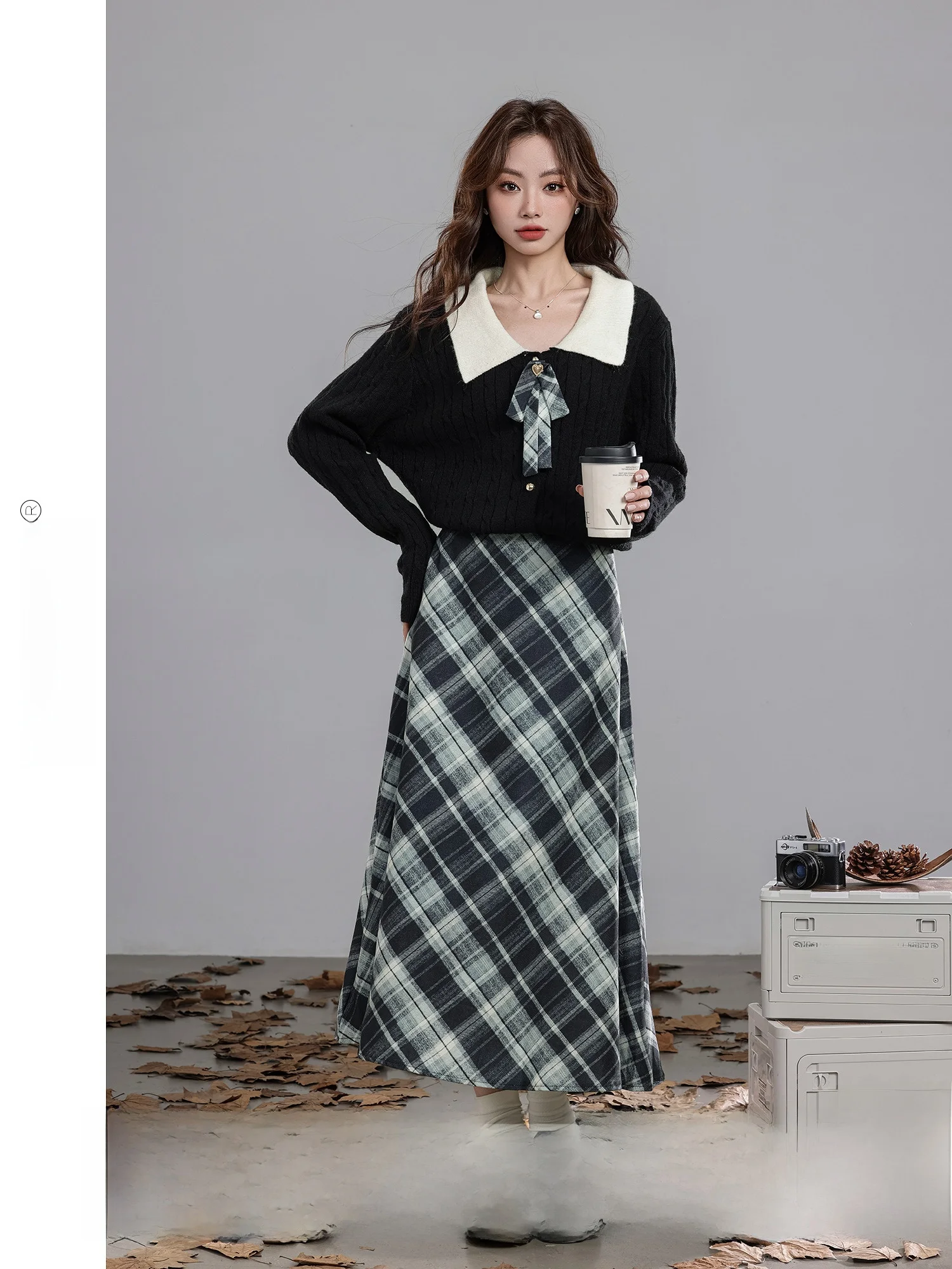 

Парижская праздничная клетчатая юбка-миди с высокой талией, женская клетчатая юбка длиной f, повседневная юбка трапециевидной формы из полиэстера