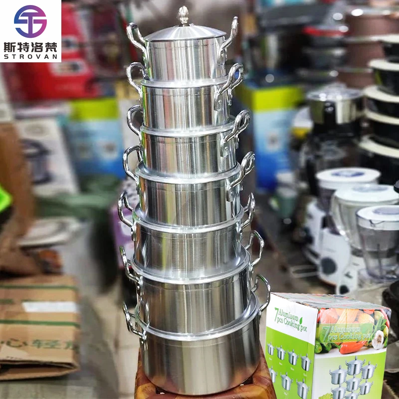 Heavy Casserole Soup Pots Satin Finished Cooking Pot Cookware Set in Kitchen 14pcs Aluminum Cooking Pot Set