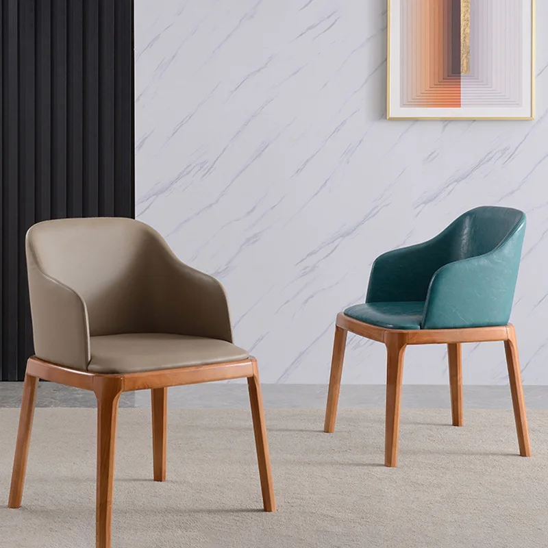 

Elegant Nordic Wooden Dining Chair with Wide Backrest Comfy Leather Home Restaurant Table Chair Modern Living Room Kitchen Chair