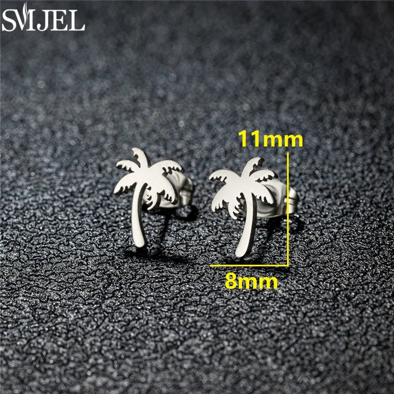 Bohemia Stainless Steel Palm Tree Stud Earrings Tropical Beach Jewelry Small Coconut Tree Earings for Women Pendientes Gift