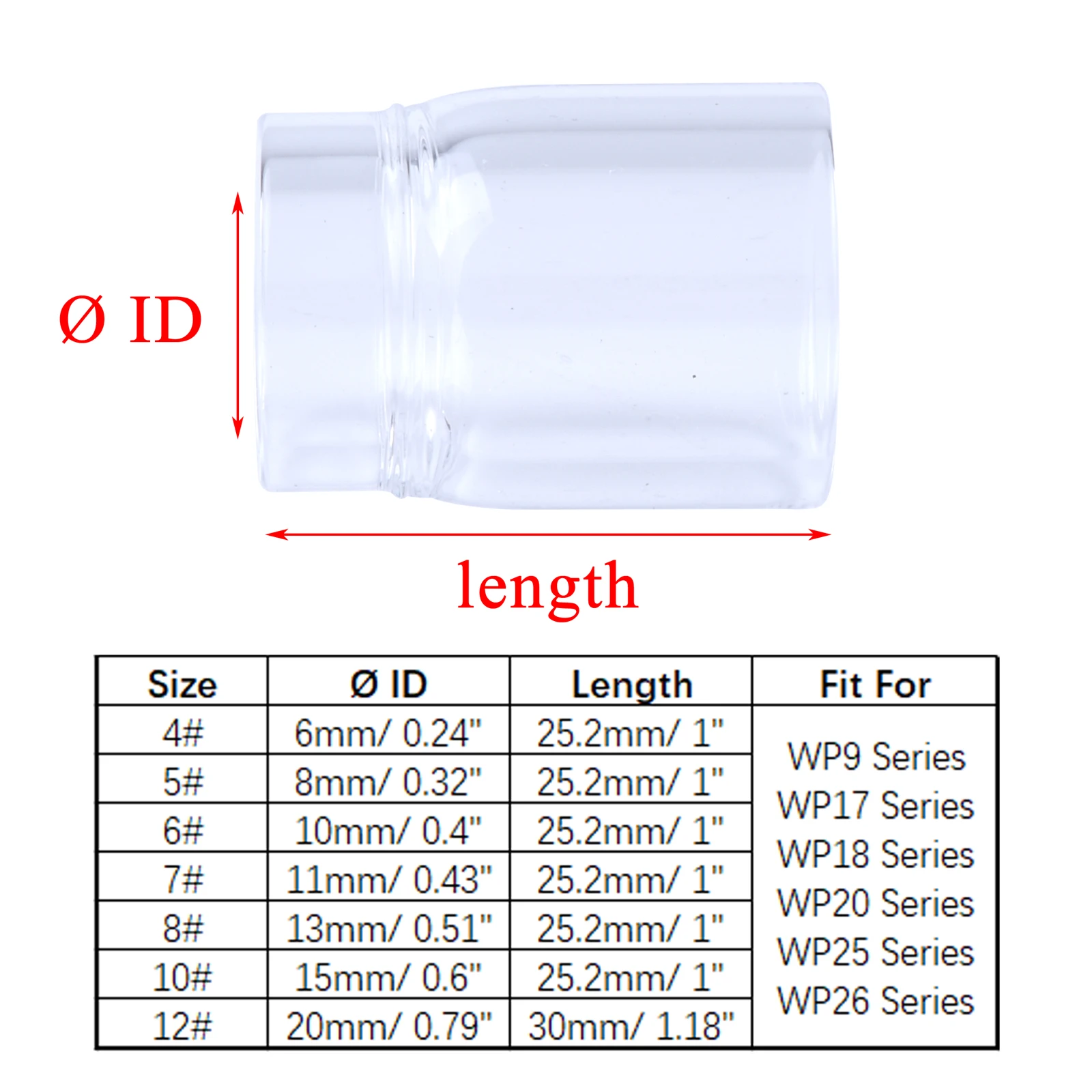 Kubki szklane wysokotemperaturowe TIG Wizualizuj szklany kubek Odporne na temperaturę o-ringi do WP9/17/18/20/26 Stubby Gas Lens Consumable