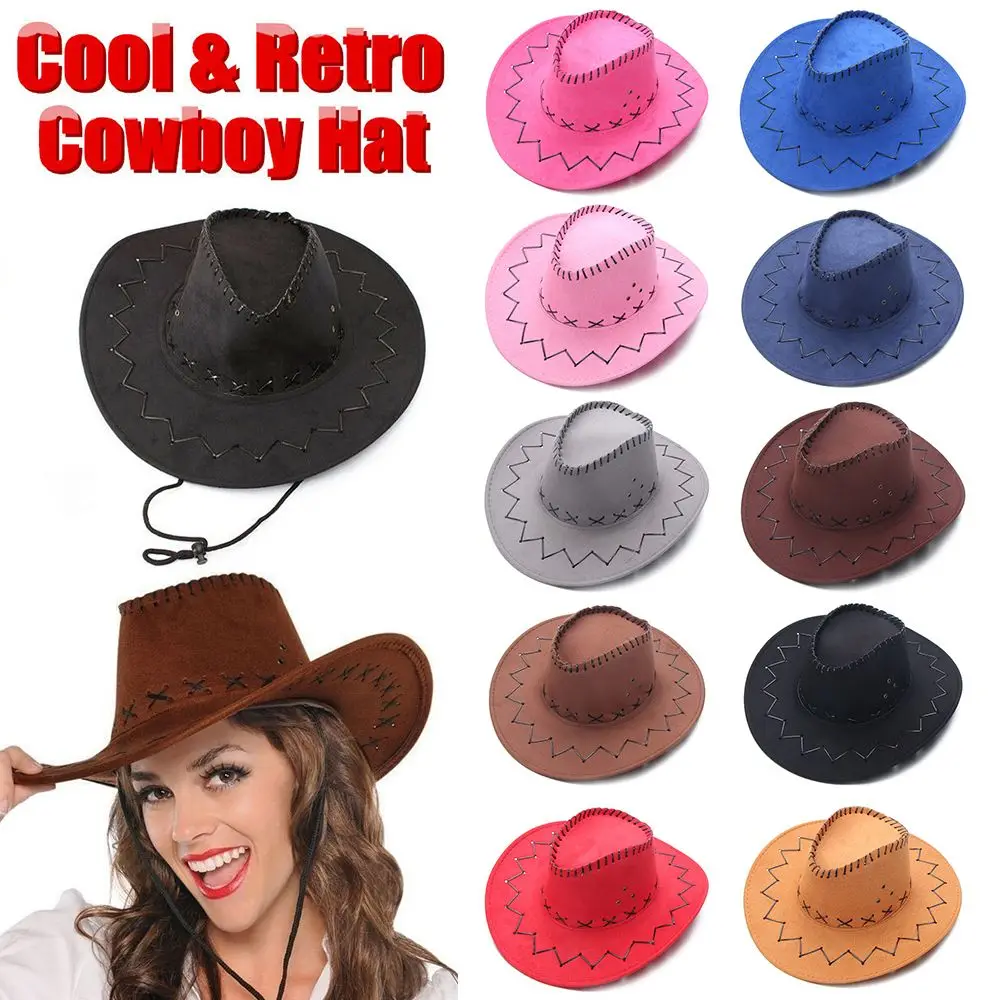 Retro Unisex Wide Brim Jazz Hat Western Suede Cowboy Hat Felt Fedora Hat Fancy Dress Accessory