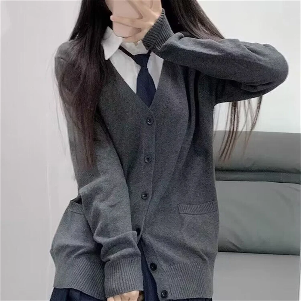 جاكيت نسائي ياباني بفتحة رقبة على شكل حرف V ، سويتر ، بالأزرار ، لطيف ، الخريف ، الشتاء ، المدرسة ، المراهقات ، ملابس الشارع ، الموضة ،