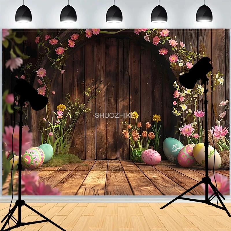 Pastell Frohe Ostern Fotografie Kulissen Prop Mit Haufen Eier Kürbis Kaninchen Kinder Porträt Party Foto Hintergrund ES-01