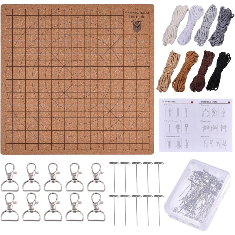 

B62B-For Braiding For Braiding Supplies 11X11" Wood Macrame Board And Pins Set With 40 Meter Cotton Cord 10Pcs Keychains Macrame