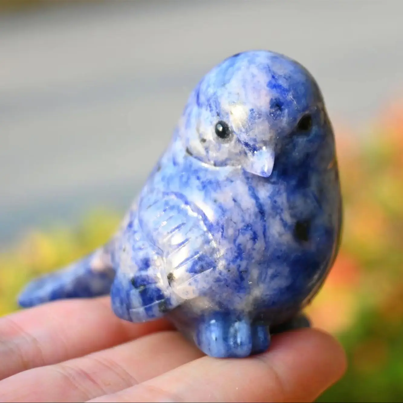 Natural Blue Sodalite Bird Figurine Hand Carved Crystal Animal Statue Lucky Ornament Home Desk Decor Collectible