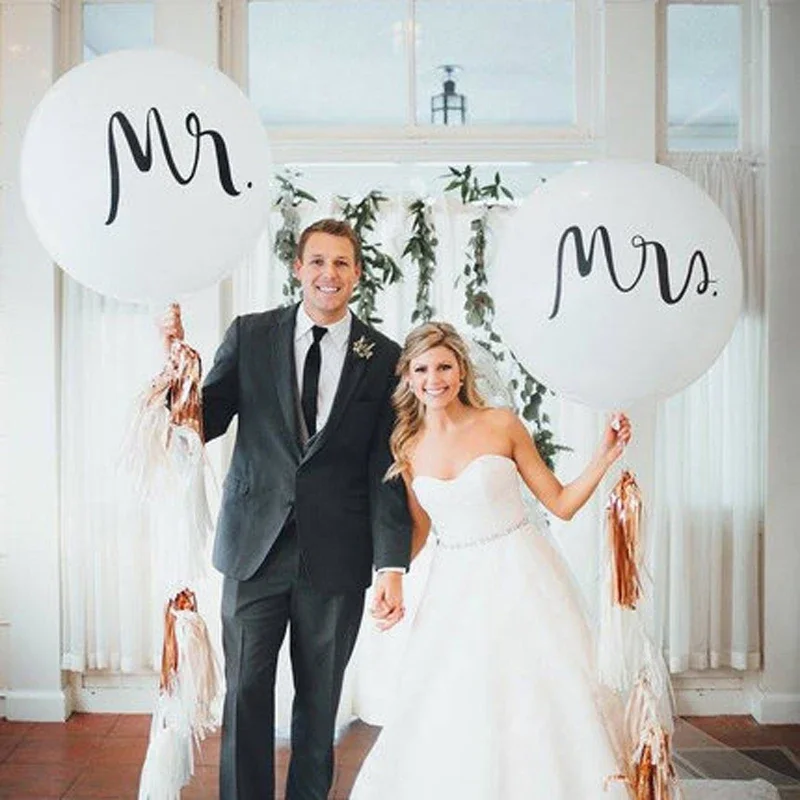 36inch Big Size Mr Mrs White Latex Wedding Party Balloons for Bride, Engaged Party Decor