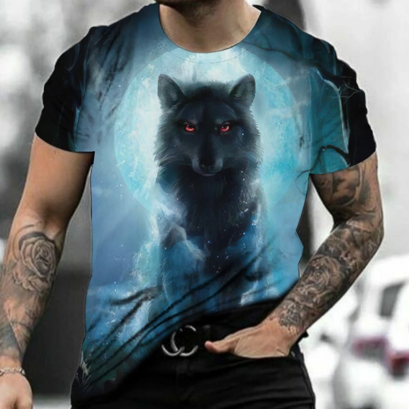 3d Wolf Print Men\'s T-Shirt Summer Breath Short Sleeve Tees For Men Retro T-Shirt Street Trend Man Clothes Oversized Sport Shirt