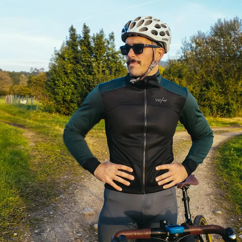 YKYWBIKE Winter -5-10 ℃ Herren Thermo-Fleece-Fahrradjacke, wasserdicht, winddicht, Fahrrad-Rennrad-Profi-Bekleidung, MTB-Fahrradoberteile – Detail 3