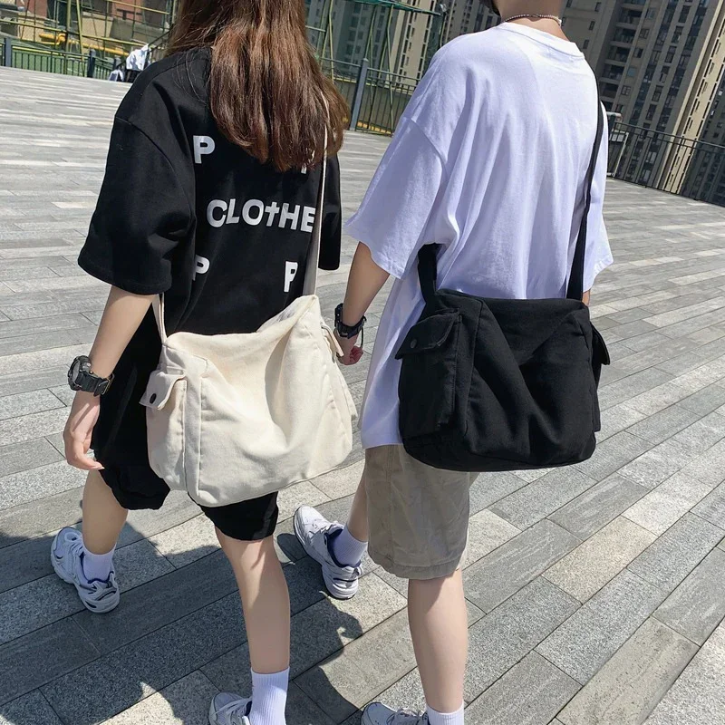 Ins 2025 Unisex Canvas Bag Korean Style Student Book Bag Solid Color Colth Summer Casual Fashion Men's Messenger Bags