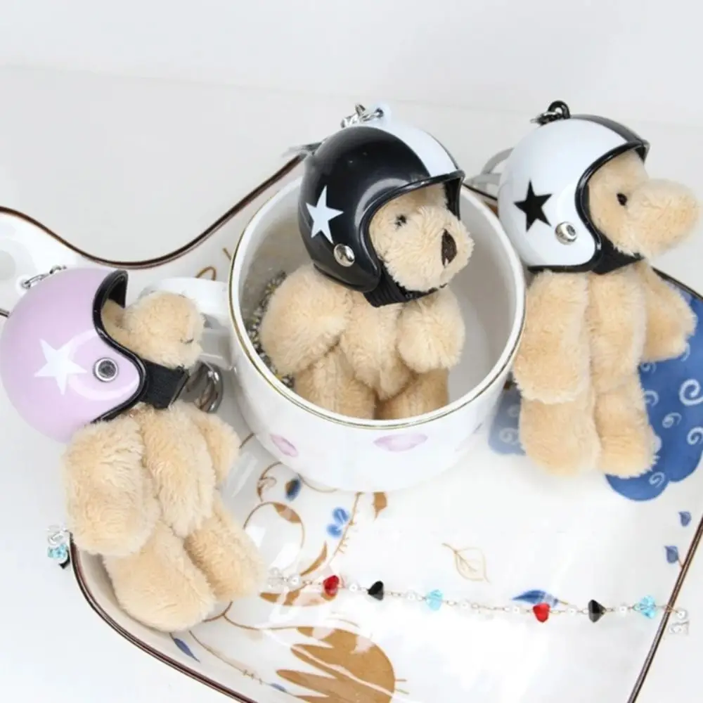 Unique The Four Limbs Moves Helmeted Bear Keychains Korean Style Key Buckle Plush Key Chain Cartoon Design Bag Pendant Gifts