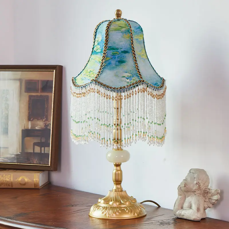 Luxury Painting Blue Jacquard Lamp Cover for Table Light, Luxury Lampshade, Exquisite, Retro, Home Decorations