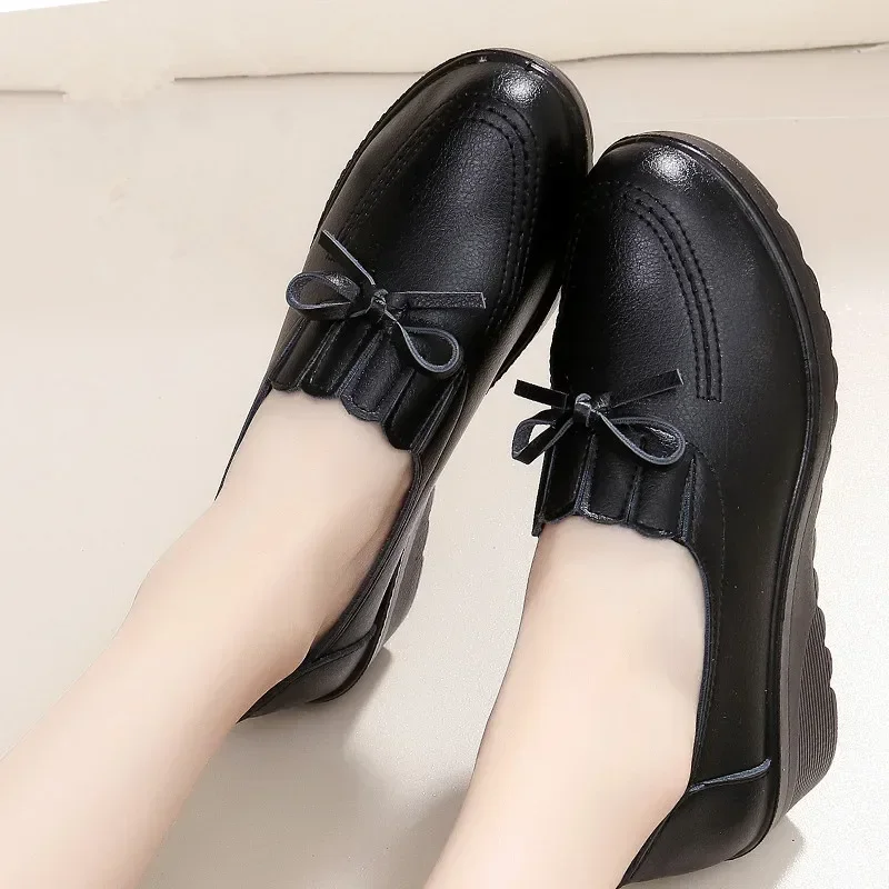 YAERNI autumn new fashion lace-up women high heels shoes woman wedge leather single casual shoes comfortable women pumps 35-41