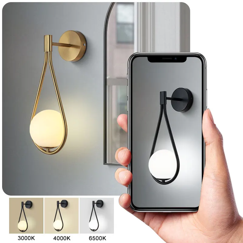 

Modern Glass Lampshade Wall Light LED Lighting Fixture For Dining Room Bedside Table Sofa Background Copper Black Wall Lamps G9