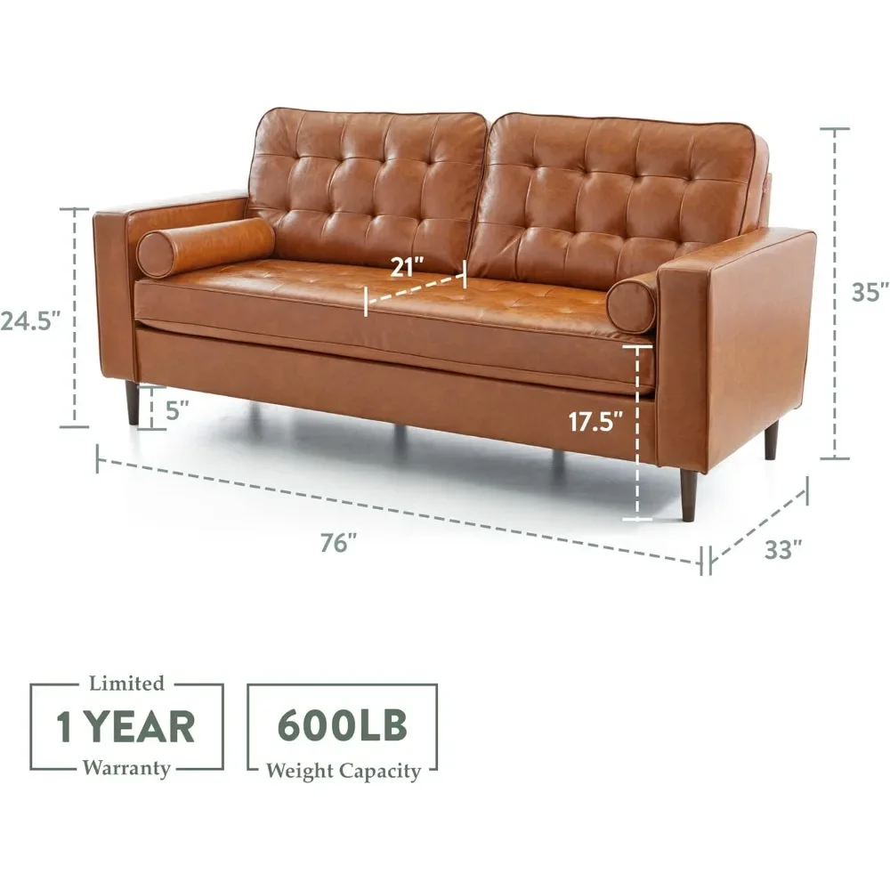 Upholstered Sofa with Mid-Century Modern Design Furniture &Buttonless Tufting Couch with 2 Bolster Pillows Sectional Sofa