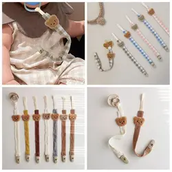 Cute Embroidery Baby Cloth Pacifier Chain Bear Adjustable Soother Holder Lattice Teether Toys Straps Nipple Holder Clips Toddler