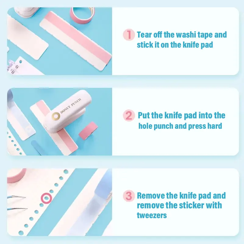 Der köstliche Donut-Lochstanzer kann zur Verstärkung von Loseblatt-Löchern verwendet werden, Punktetikettierung, nur für Papier- und Washi-Tape geeignet