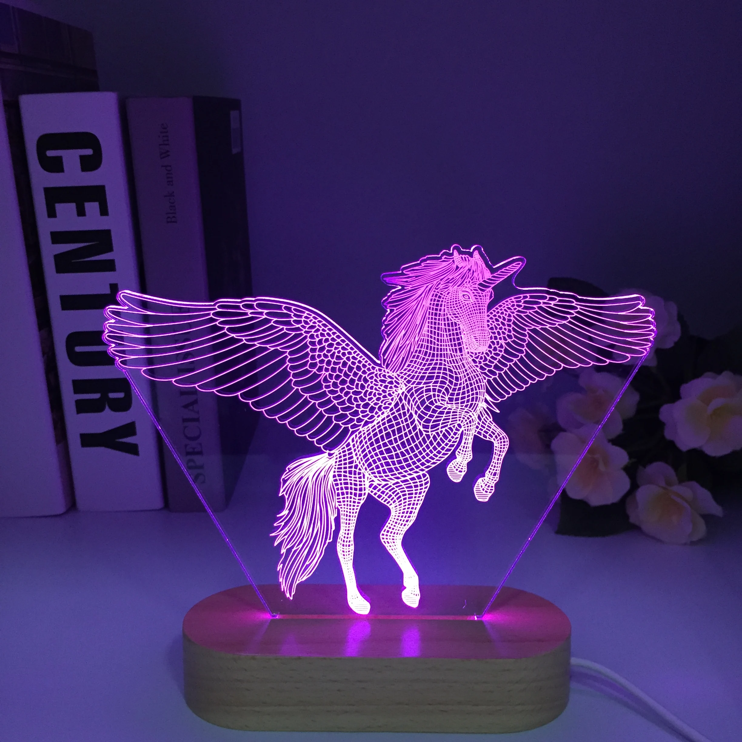 Wood 3D Night Lamp Unicorn Figure Colorful LED Lights For Kids Child Bedroom Decor Touch Remote Control Night Light Holiday Gift