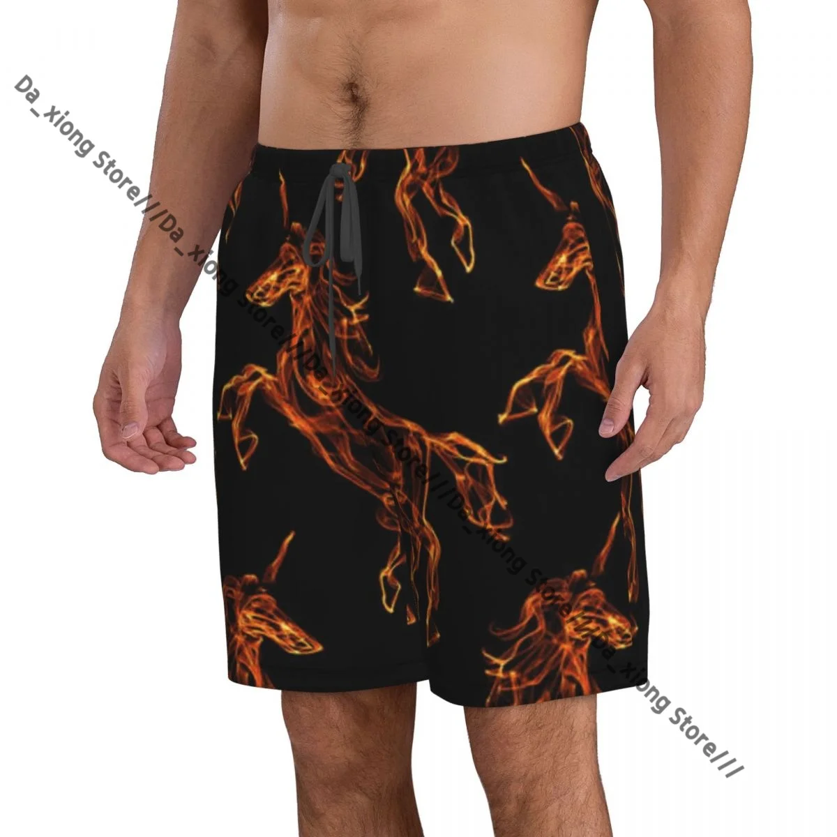 Men Beach Short Quick-drying Swimming Trunk Mythical Creatures With Flame Qilin Swimwear Swimsuit Bathing Shorts