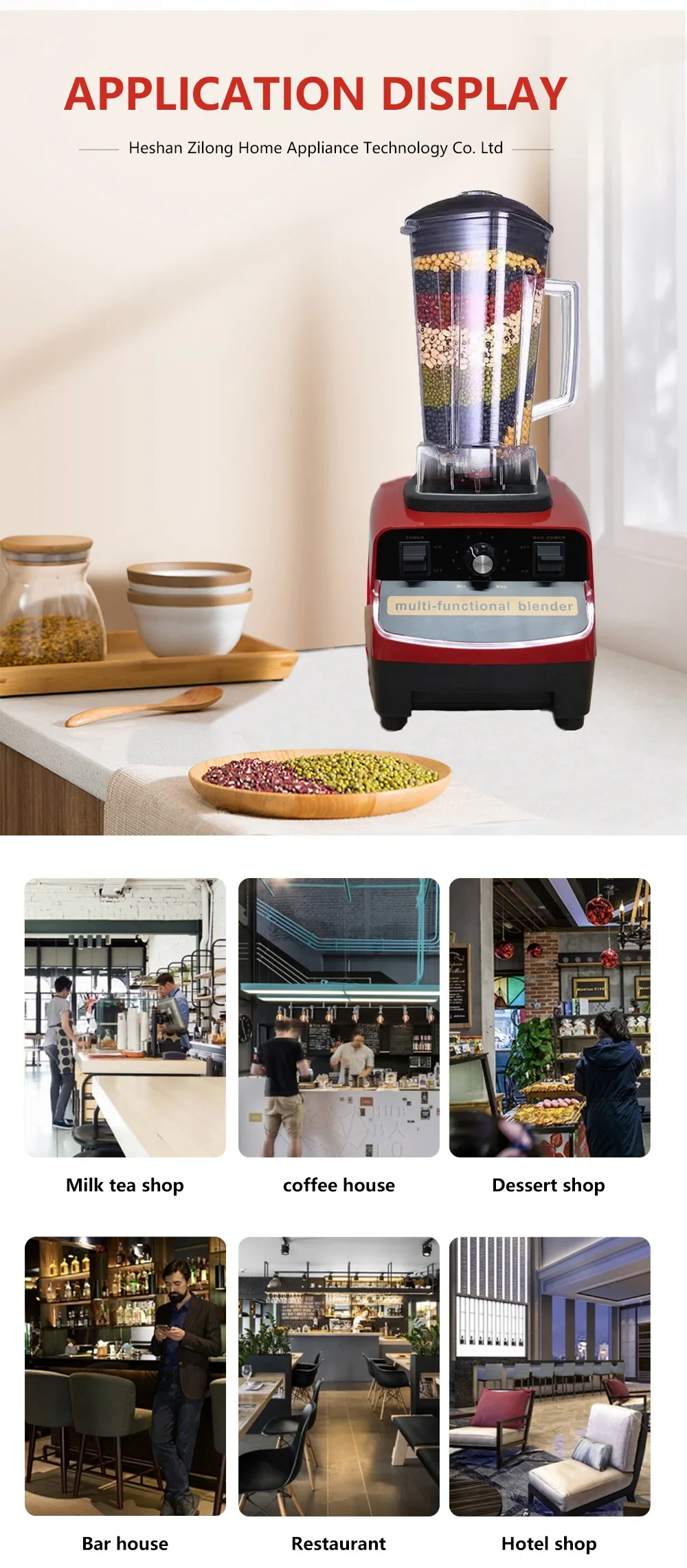 Zilong 100% 순동 하이 퀄리티 다기능 상업용 블렌더 기계, 스테인레스 스틸 블레이드 6 개, 스무디 믹서기