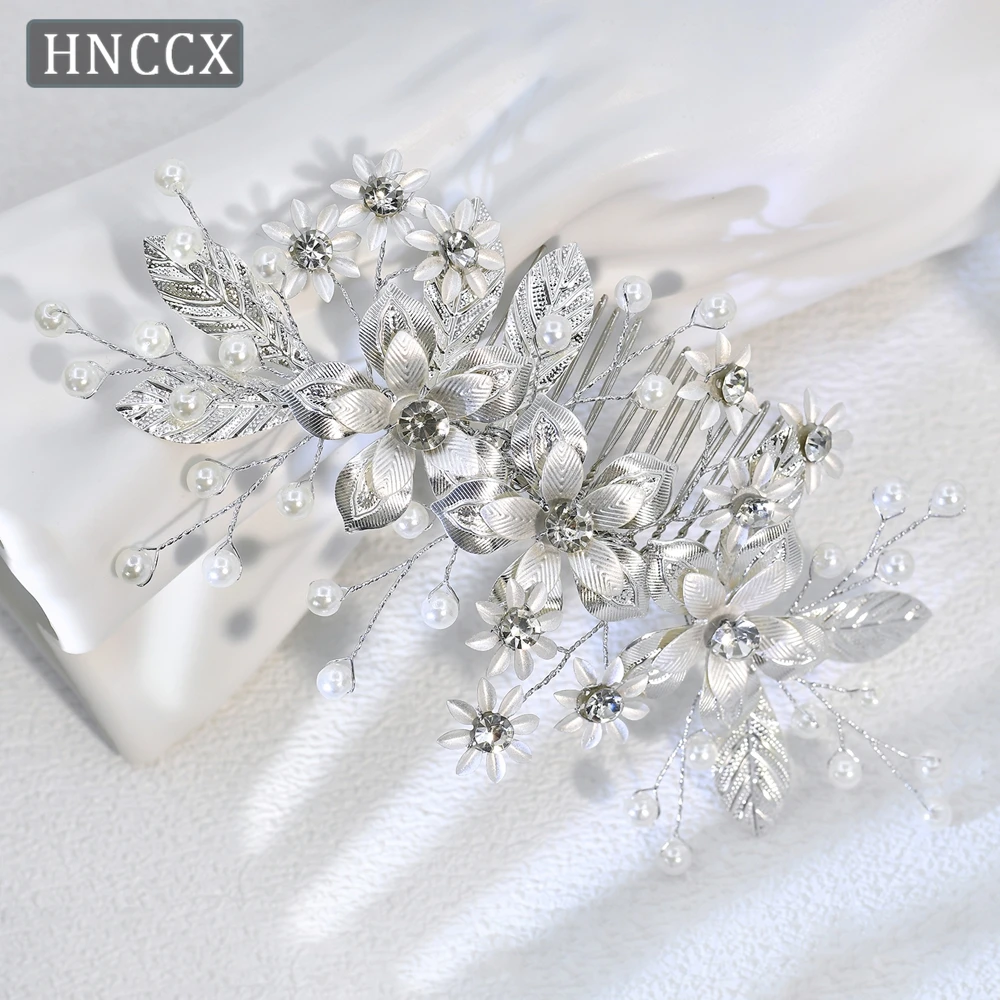 

YouLaPan Bridal Weddings Silver Color Hair Comb Handmade Simulation Alloy Flower Hair Accessories Women Banquet Headpiece HP977