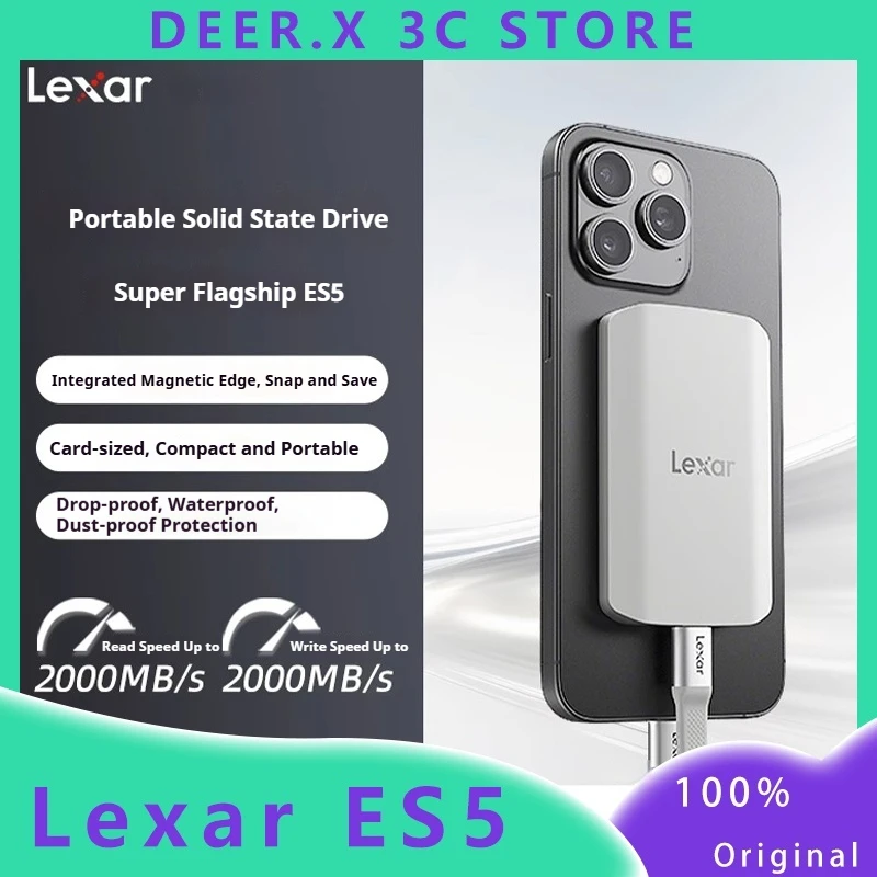 Lexar ES5 1TB External SSD with IP67 Rating Portable Solid State Drive Magnetic External SSD type c for iPhone 16/15/ PC Laptop