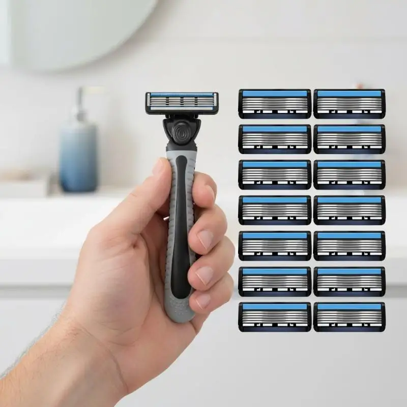 Safety Shaving Razor With Replaceable 6 Layer Stainless Steel Blades Cartridges Men Body Hair Removal Shaving Accessory Kit