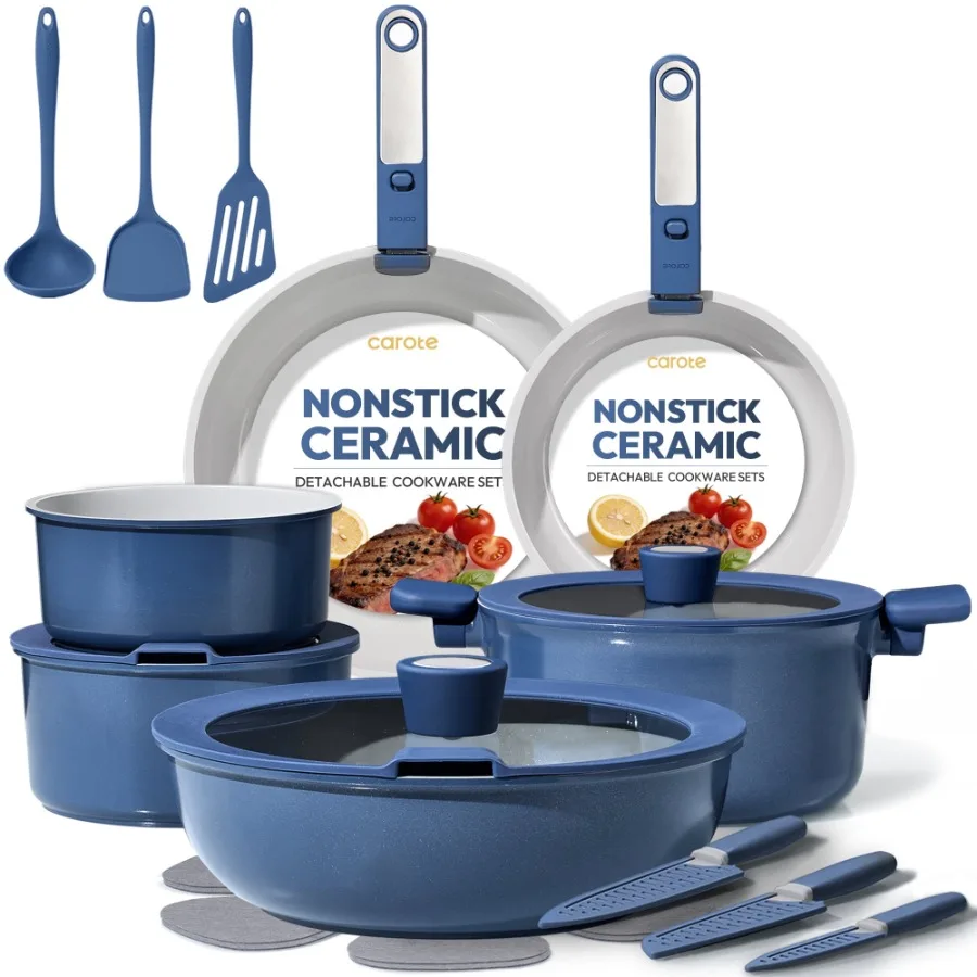 

25 Pcs Nonstick Cookware Sets, Pots and Pans Set with Detachable Handles, Oven Safe, Induction Cookware, Stackable Kitchen Cook