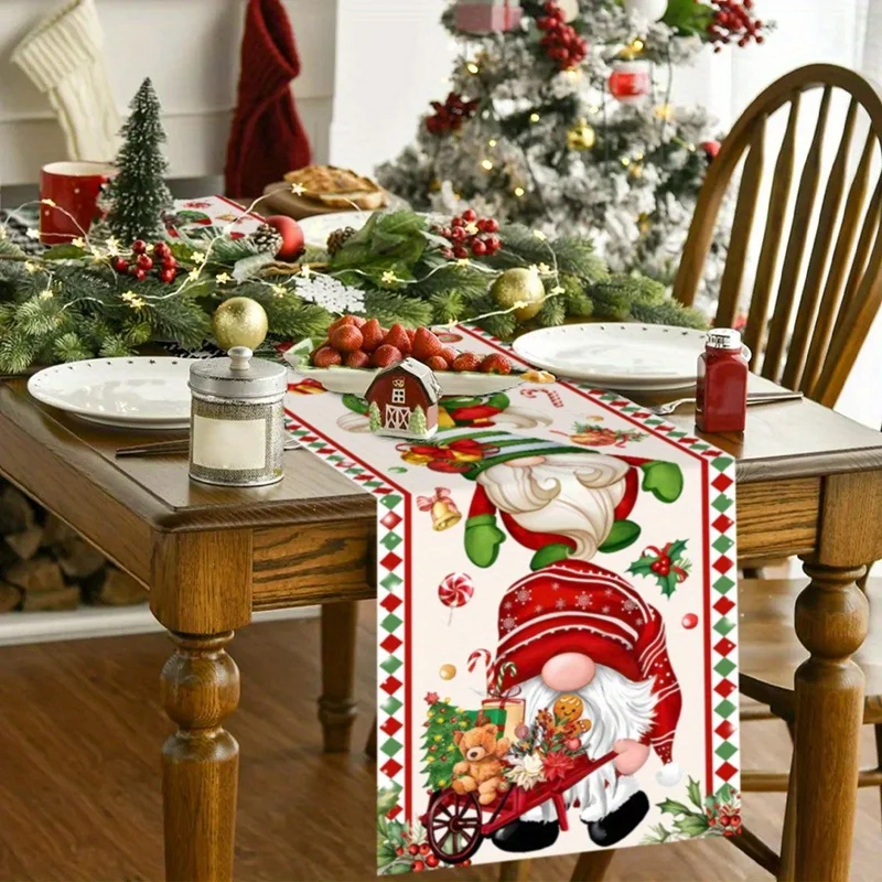 1pc Gnome Style Christmas Table Runner, Polyester Decorative Table Flag for Christmas Family Gathering Party, Table Centerpiece
