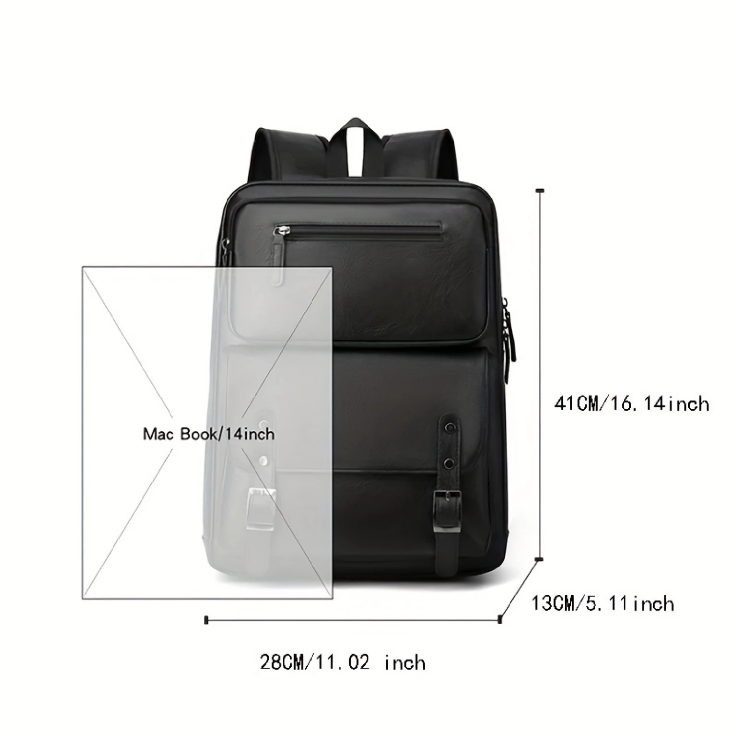 1pc Mens Stylish PU Leather Large-Capacity Business Travel Backpack - Spacious Laptop Bag for Sports Leisure and Daily Commutes 