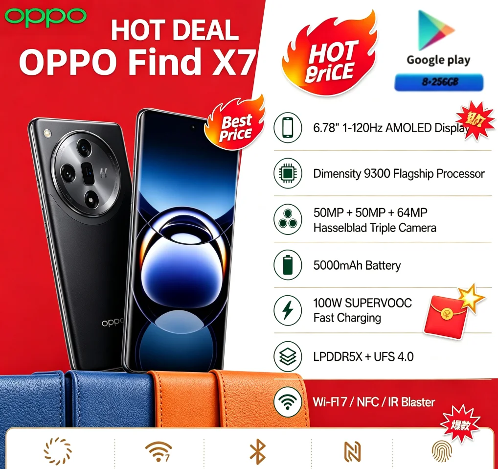 Hot Item 2026 Global Version OPPO Find X7 5G Android Phone 6.78‑Inch Large Panel Dimensity 9300 High‑Performance Chip 50MP