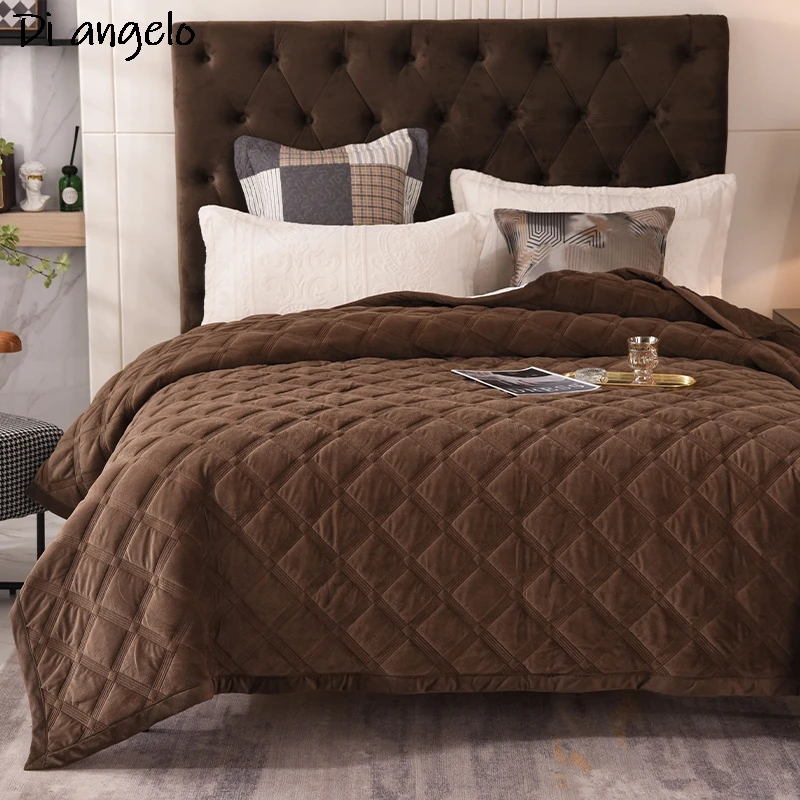 

European Style Solid Color 240*260CM Bedspread Quilted Quilt Sofa Blanket Pillowcase Double Queen Size Bed Linens Bed Cover #/L