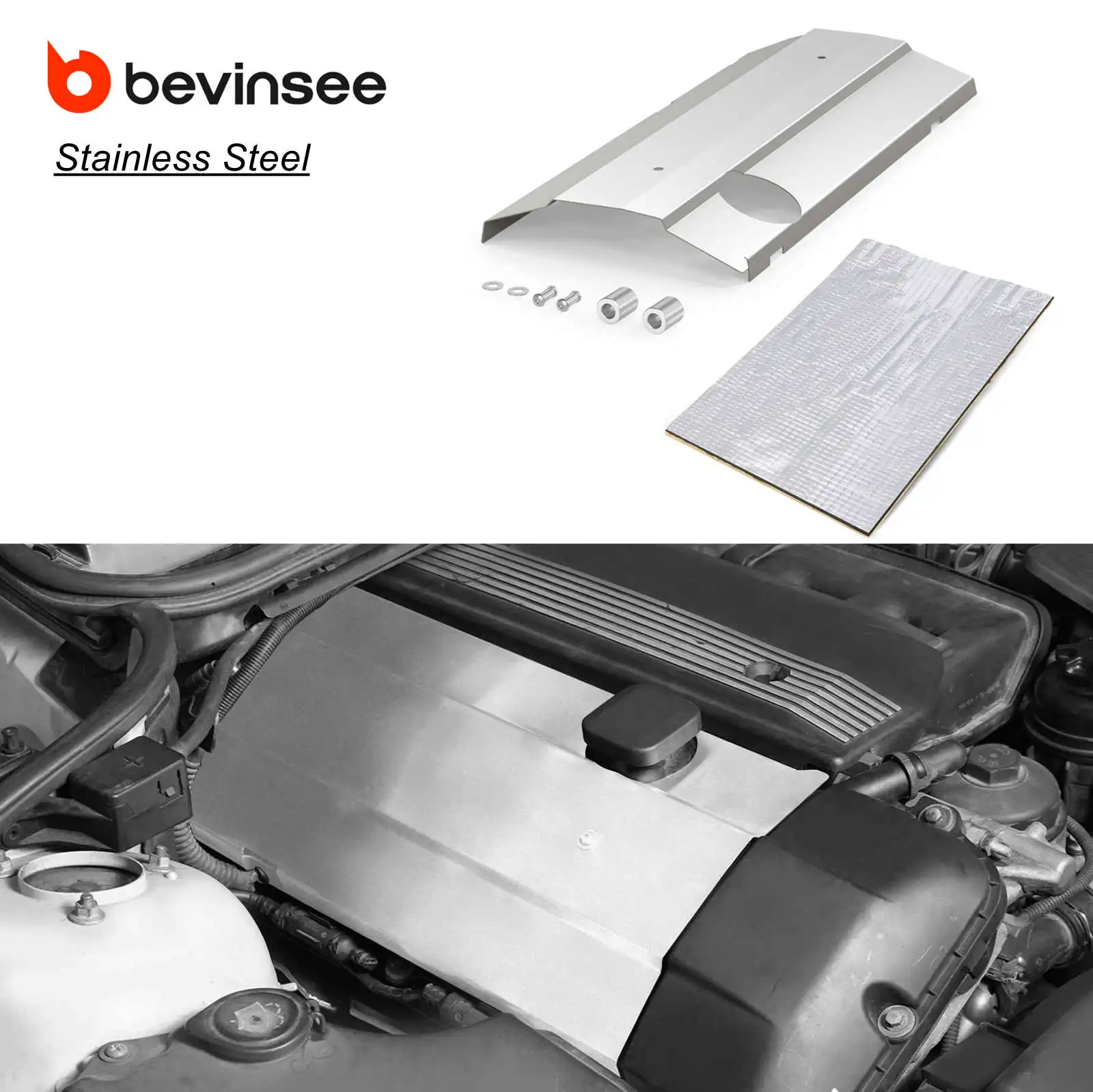 

BEVINSEE Stainless Steel Engine Cover for BMW M52TU M54 E46 E39 E60 E61 X5 E53 X3 E83 Z3 E36 Z4 E85, Replace for 11127526445