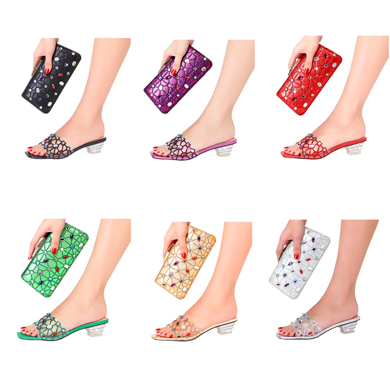 Italian Design Summer Crystal Diamond Shining Luxury Wedding Evening Dress Banquet Party plus size 38-43 Women Shoe Bag suit