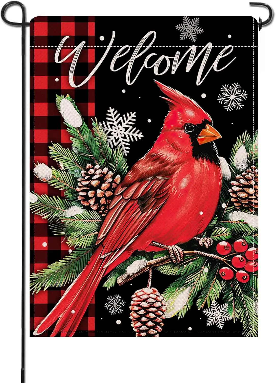 Artofy Welcome Christmas Cardinal Small Decorative Garden Flag, Xmas Red Bird Pine Cone Needle Yard Lawn Outside Decor, Wint UUN