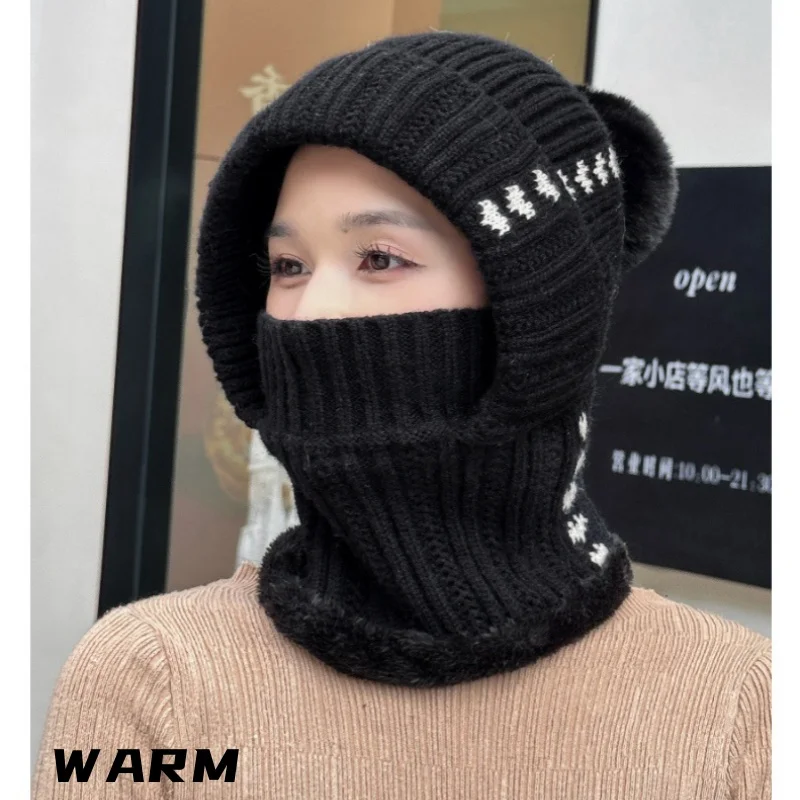 Winter Retro Twisted Hairball Knitted Hat Girls Outdoor Windproof Warm Padded Woolen Hat Soft 56-58cm