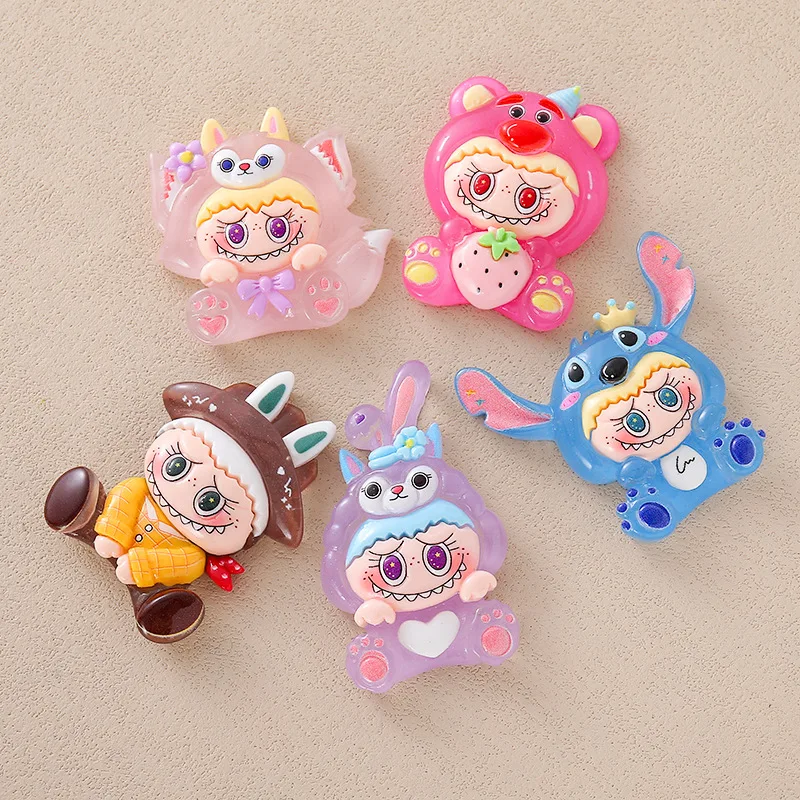 

5pcs Labubu Cartoon luminous big card Stitch cartoon resin flatback diy jewelry accessories crafts materials