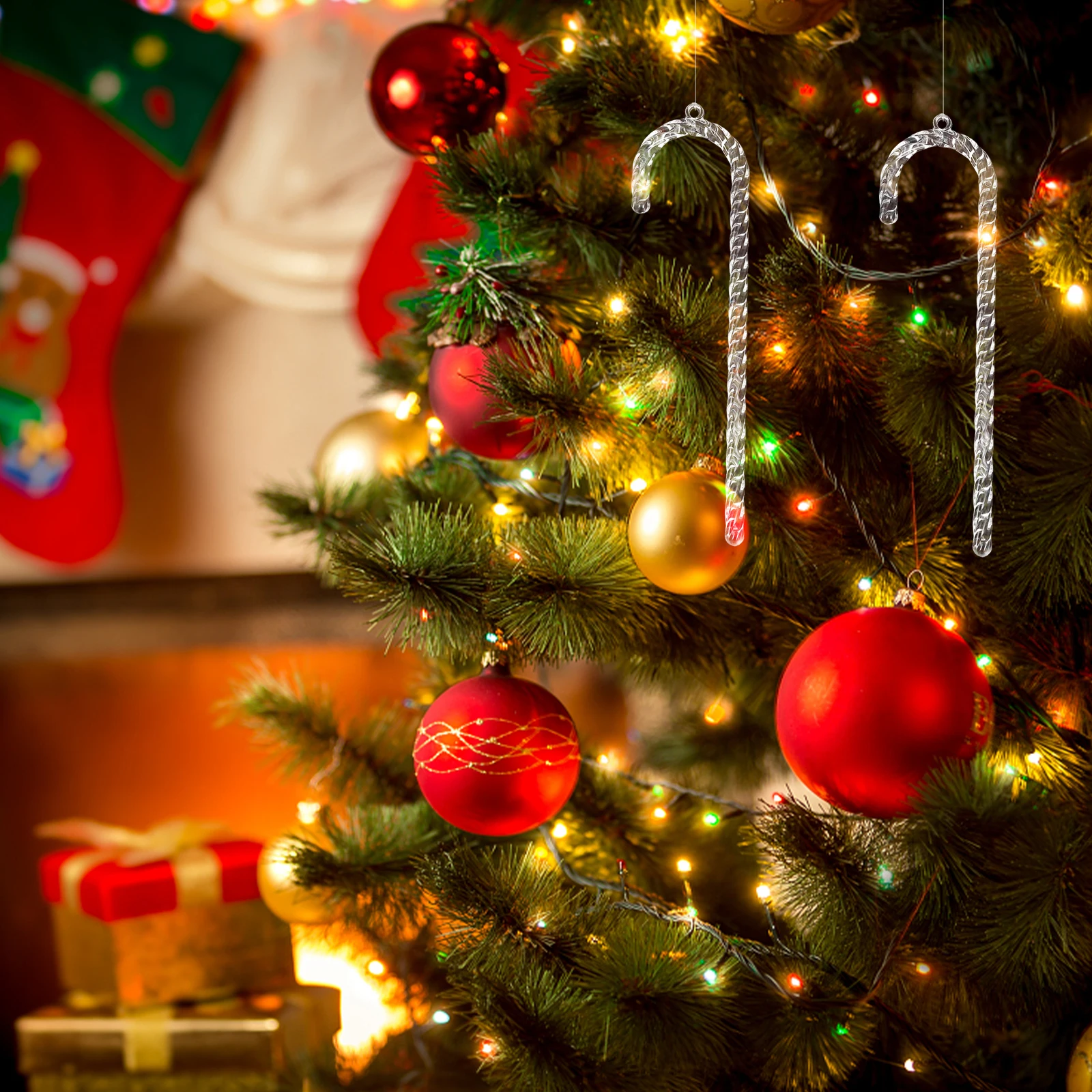 

36Pcs Transparent Candy Cane Ornaments Acrylic Christmas Tree Decorations Clear Hanging Xmas Party Decor Acrylic Candy Canes