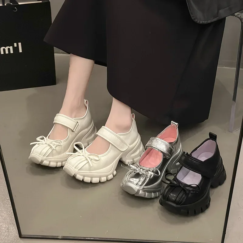 

Women Casual Silver Platform Ballet Shoes Thick Sole Sneakers New Summer Fashion Single Shoes Woman Platform Mary Jane Pumps