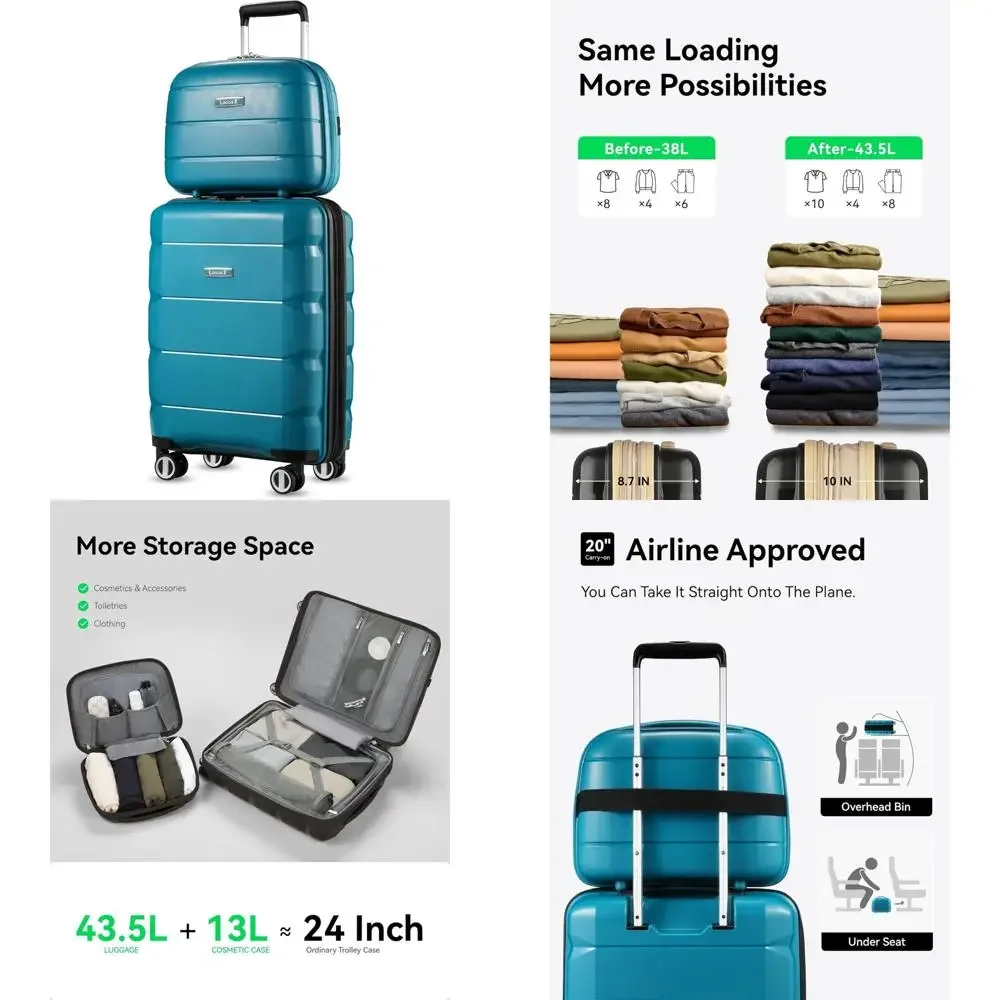 

Two-Piece Expandable Spinner Luggage Set Lightweight Suitcase in Teal, 14 and 20 for Carry-On Travel