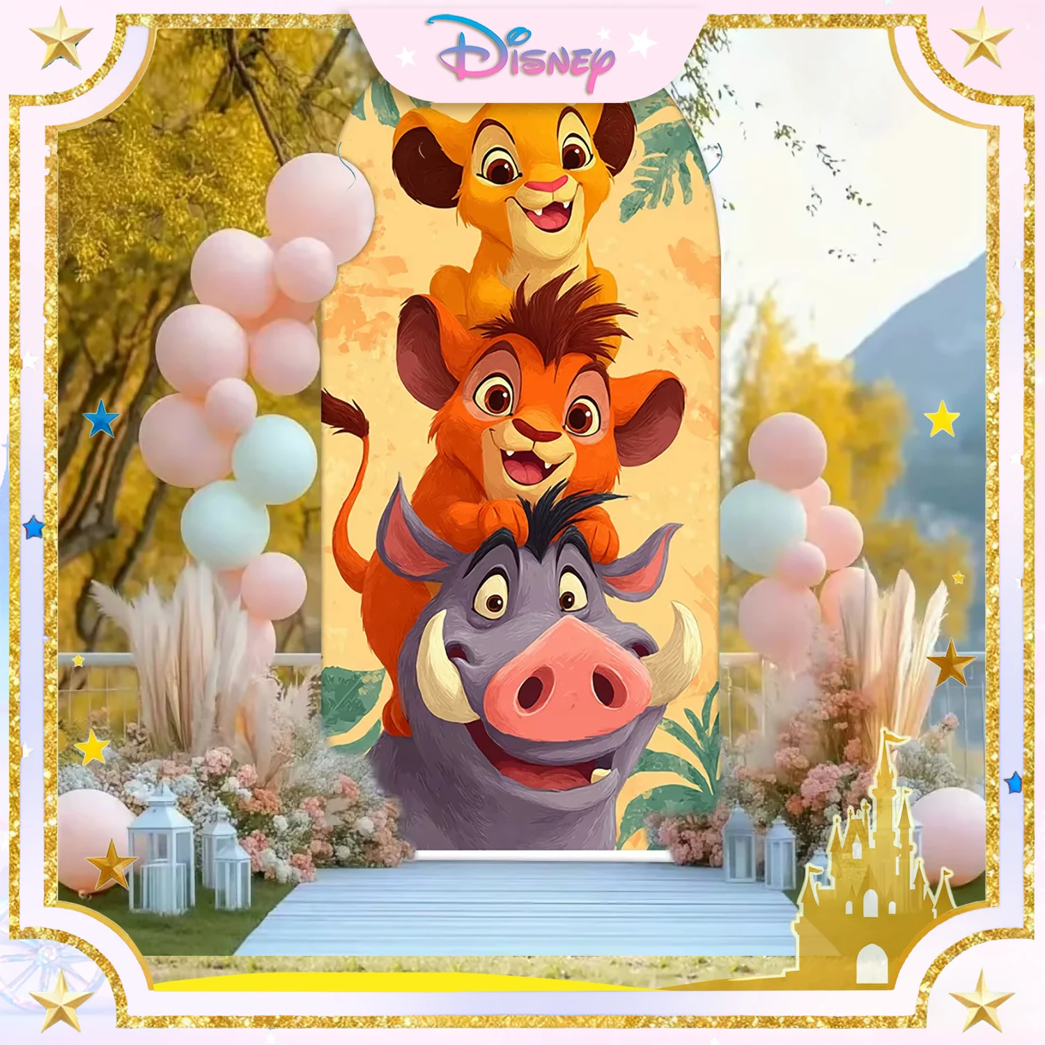 

Disney Simba The Lion King Theme Arch Backdrop Cover Baby Shower Photo Background Photography Party Decor Props