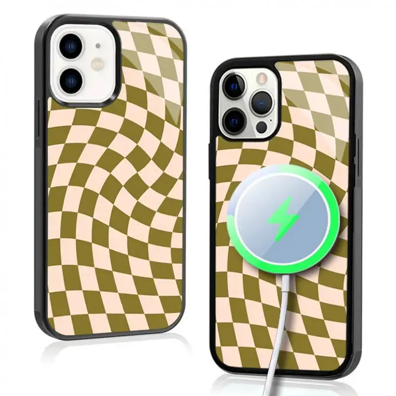 Green Moss Twist Phone Case For IPhone 11 12 13 14 15 Plus Pro Max Mirror Acrylic Cover For Magsafe Wireless Charging