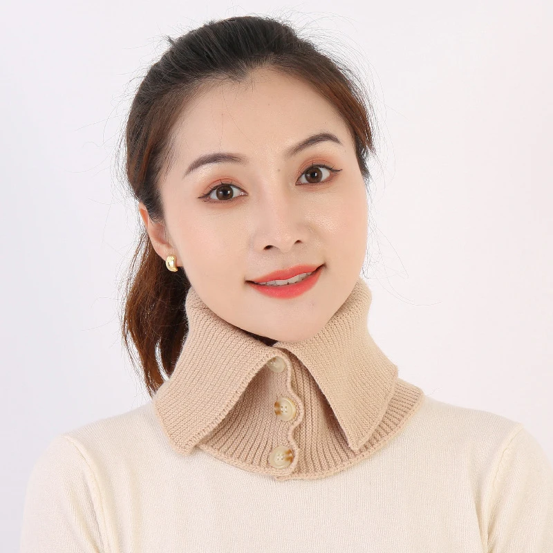 Detachable Collar Neck Guard Wrap Scarves Knitted Scarf Turtleneck Scarf Fake Collar Button Bibs Women Fashion Cute