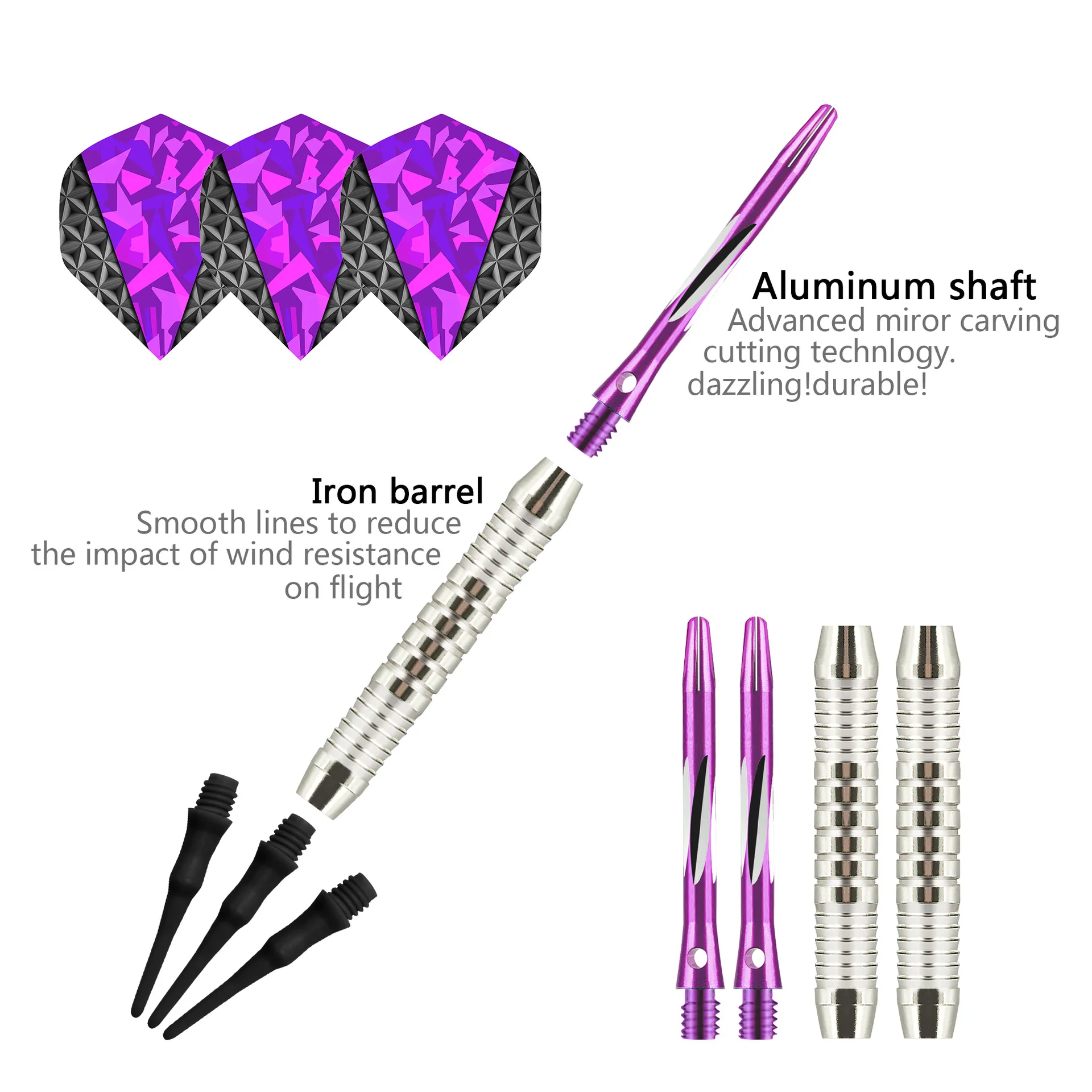 

Professional 18 G Soft Tip Darts Set Fantasy Purple Aluminum Alloy Rod Laser Leaf Series Entertainment Competitive Safety Darts