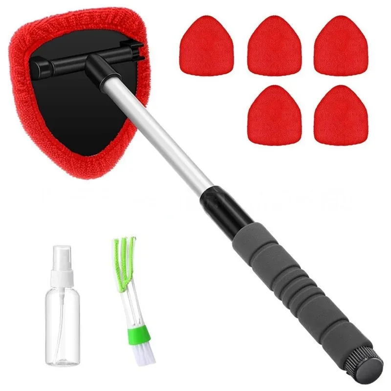 لأداة تنظيف السيارة مع 6 وسادات من الألياف الدقيقة لوازم تفصيل الزجاج الأمامي مقبض قابل للتمديد داخل أداة تنظيف الزجاج الأمامي