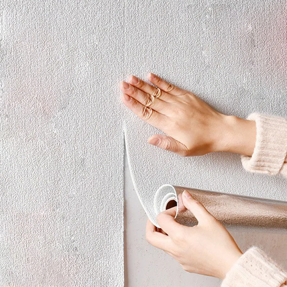Decorative waterproof and mildew proof PVC thickened 3D linen foam self-adhesive solid color background wall paper wall sticker