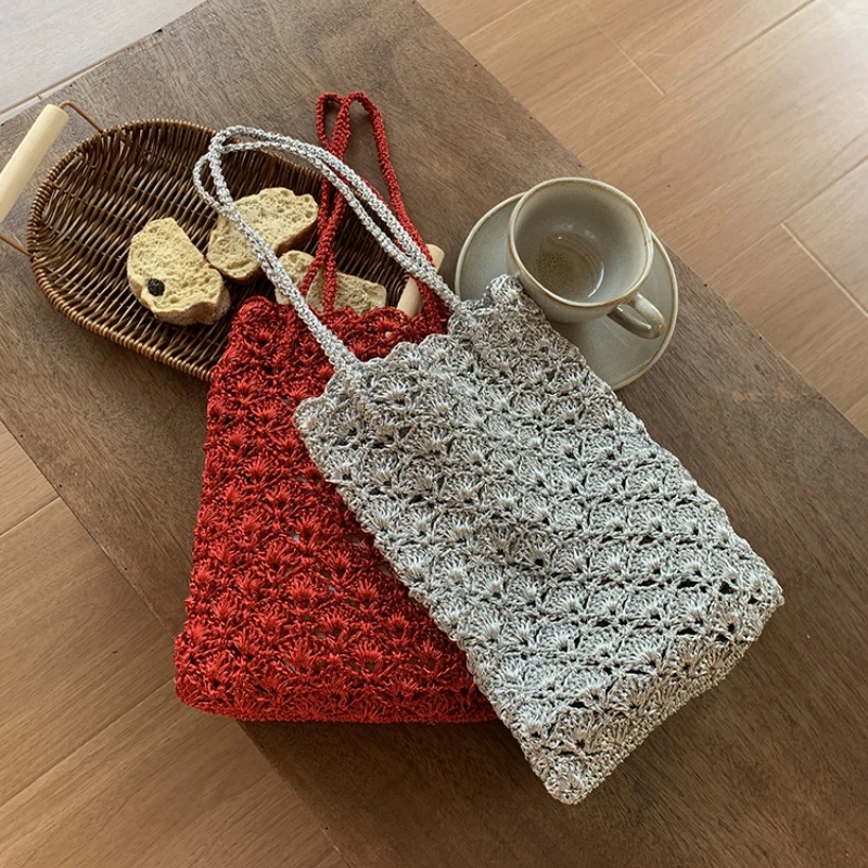 

Женская сумка на плечо ручной вязки, однотонная, легкая, ажурная, вязаная крючком, сумка для мобильного телефона, летняя пляжная сумка Feminina