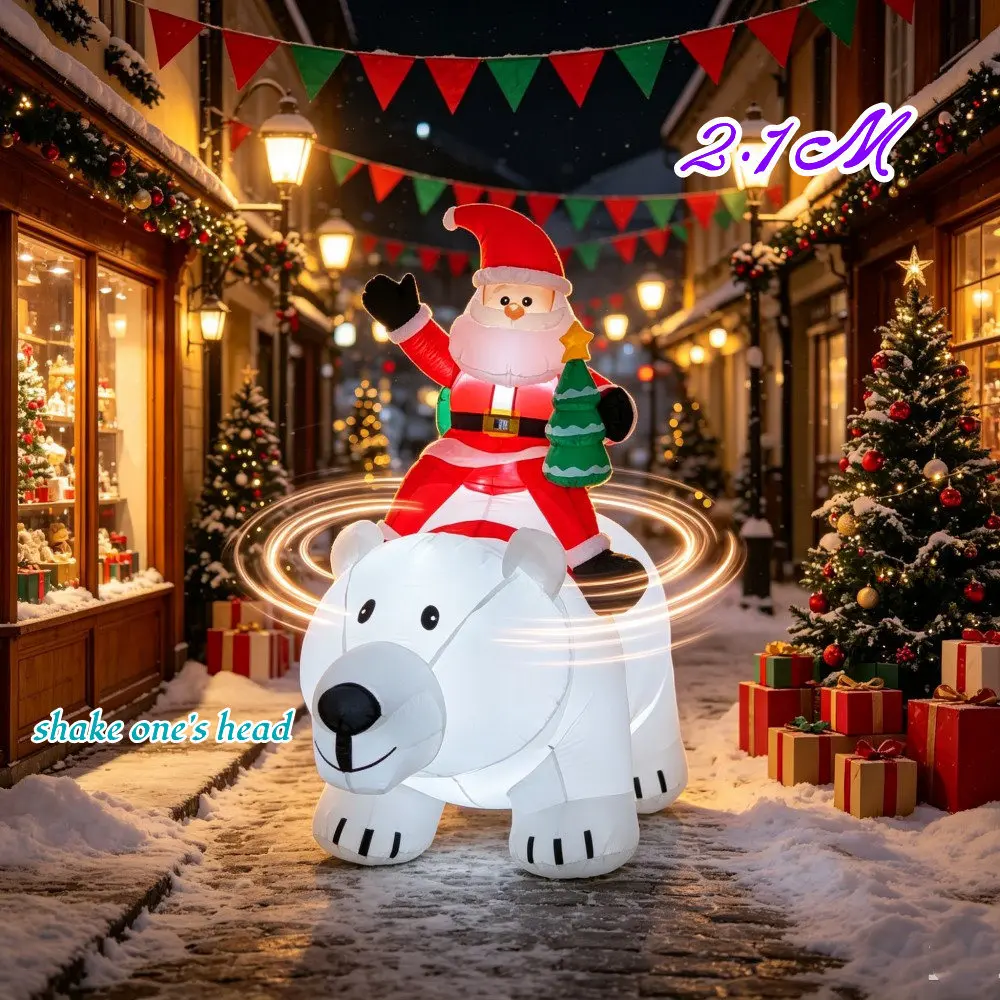 6.9FT Inflatable Santa Claus Riding Polar Bear Gift Package Built-in LED Lights Indoor And Outdoor Garden Lawn Square Decoration