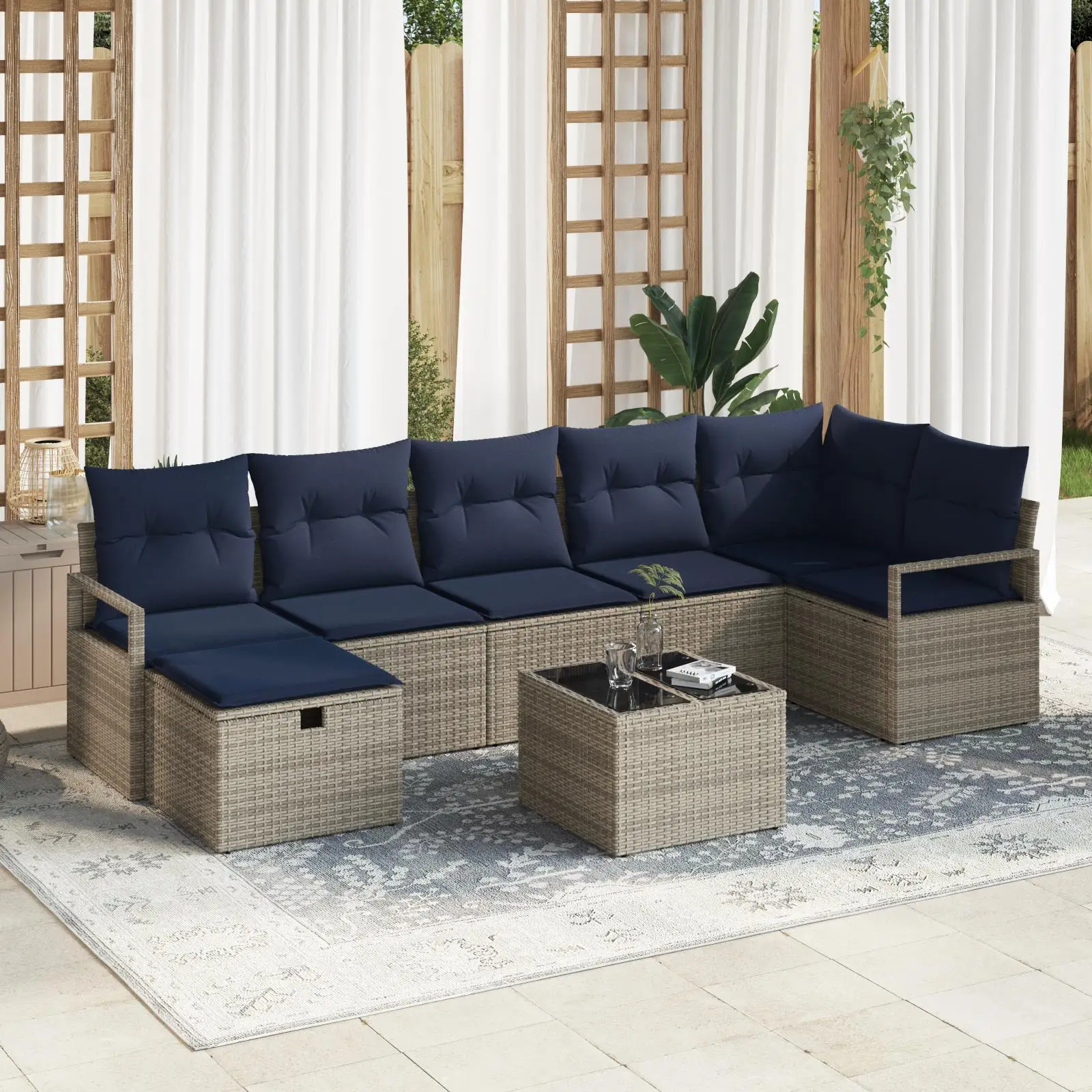 

8 Piece Outdoor Garden Sofa Set with Cushions Grey Poly Rattan Furniture