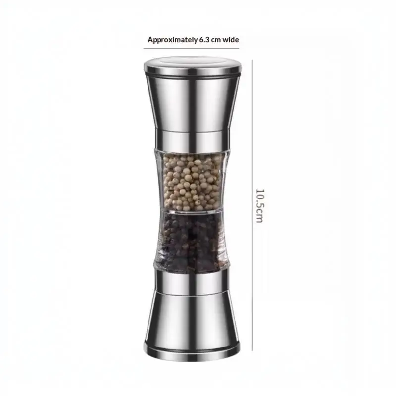(2 In 1 Adjustable Pepper Salt Grinder Rustproof Stainless Steel Manual Mill Double Heads Coarseness Control)